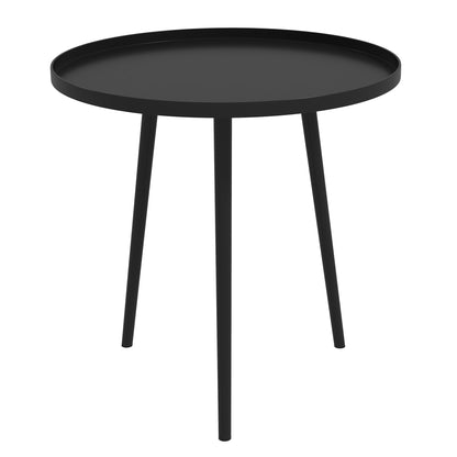 Side Table Garden, weatherproof outdoor table with raised edge, steel balcony table, round coffee table 20kg load capacity, Ø40x50H cm, coffee table for outdoor indoor balcony terrace Black