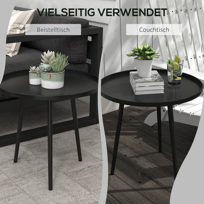 Side Table Garden, weatherproof outdoor table with raised edge, steel balcony table, round coffee table 20kg load capacity, Ø40x50H cm, coffee table for outdoor indoor balcony terrace Black