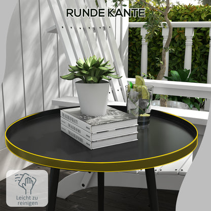 Side Table Garden, weatherproof outdoor table with raised edge, steel balcony table, round coffee table 20kg load capacity, Ø40x50H cm, coffee table for outdoor indoor balcony terrace Black