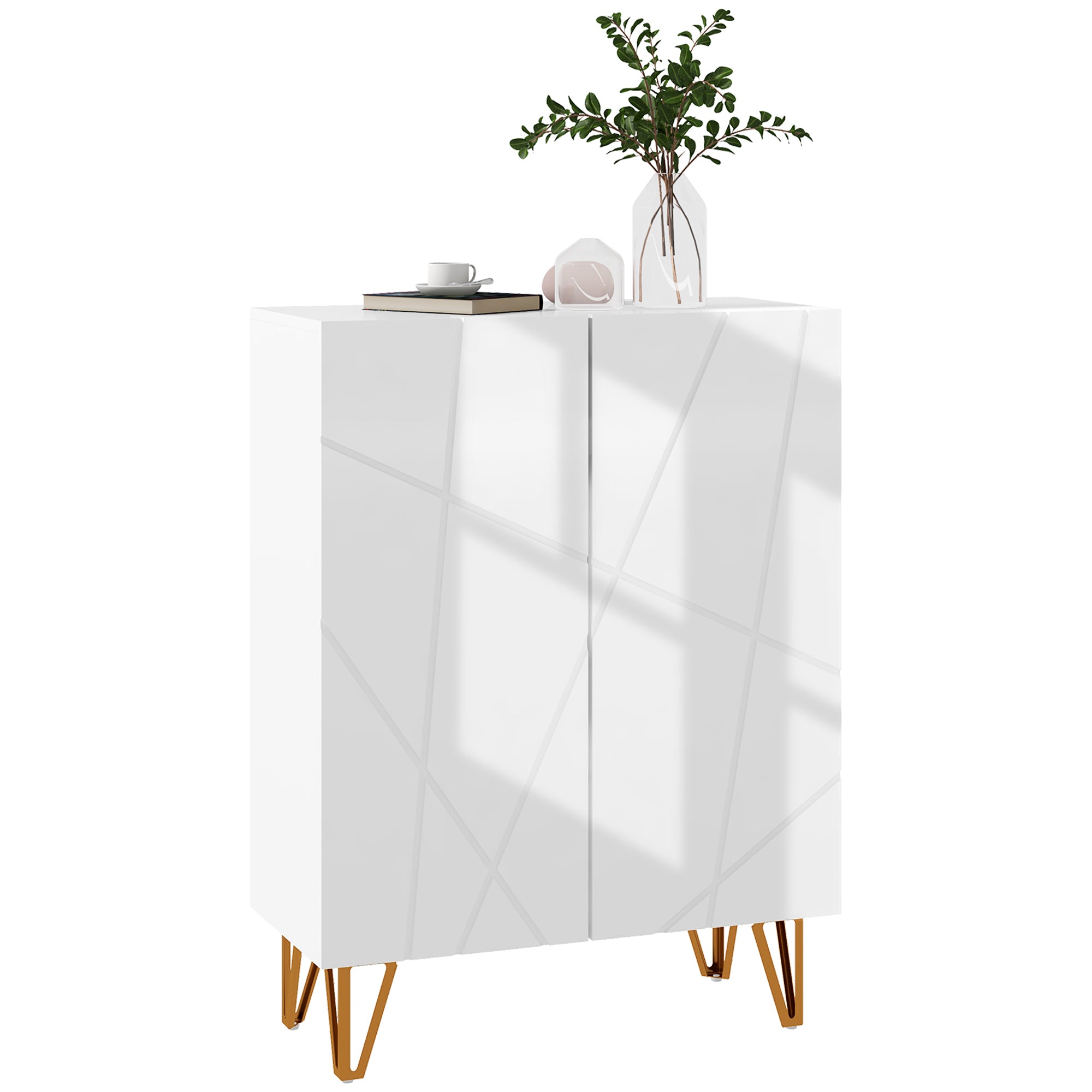 Shoe Cabinet, Shoe Storage Cabinet, 2 Doors with Soft Close Hinges, Adjustable Shelves, for 15-20 Pairs of Shoes, White Lacquer