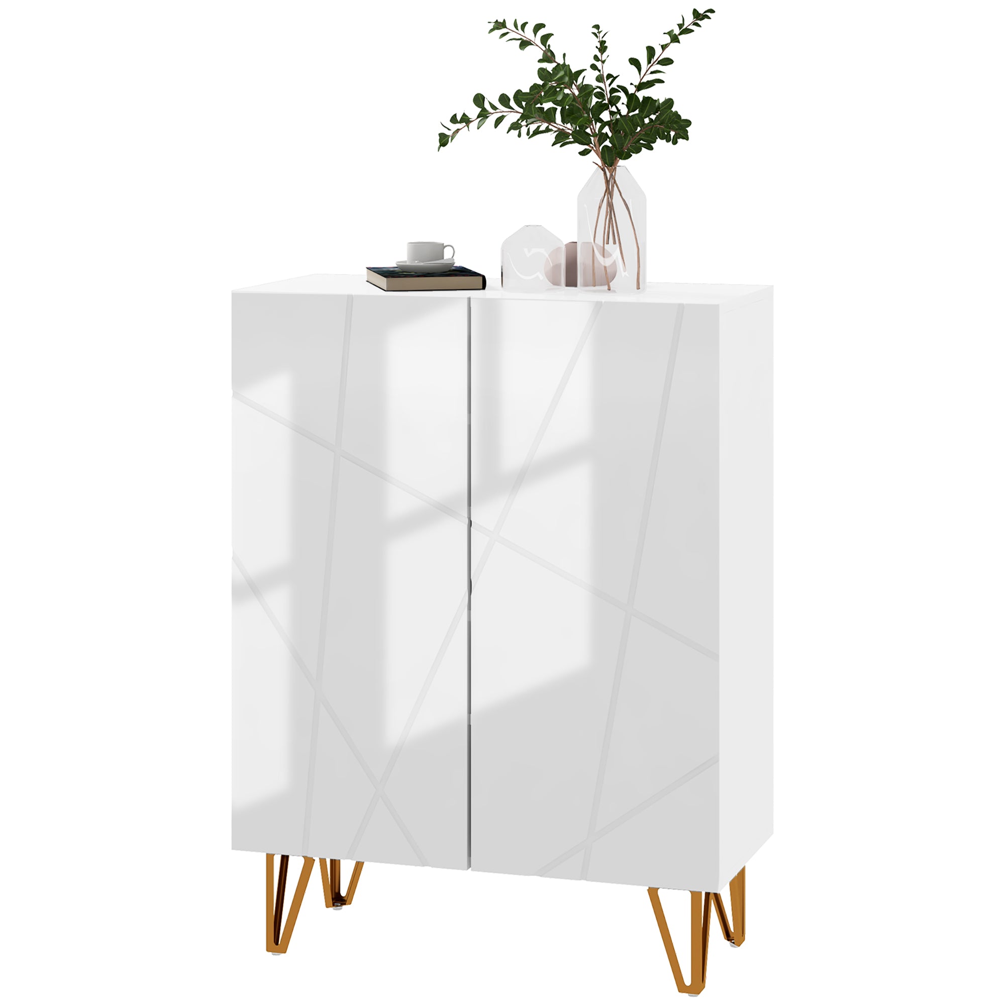 Shoe Cabinet, Shoe Storage Cabinet, 2 Doors with Soft Close Hinges, Adjustable Shelves, for 15-20 Pairs of Shoes, White Lacquer