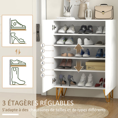 Shoe Cabinet, Shoe Storage Cabinet, 2 Doors with Soft Close Hinges, Adjustable Shelves, for 15-20 Pairs of Shoes, White Lacquer