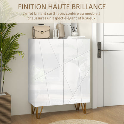 Shoe Cabinet, Shoe Storage Cabinet, 2 Doors with Soft Close Hinges, Adjustable Shelves, for 15-20 Pairs of Shoes, White Lacquer