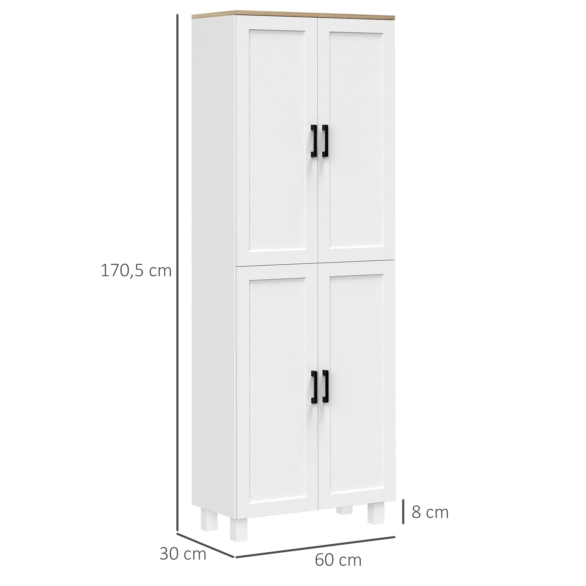 Kitchen Pantry Cabinet Kitchen Cabinet Auxiliary Furniture with Doors and Adjustable Shelves Anti-tip for Dining Room Living Room 60x30x171 cm White