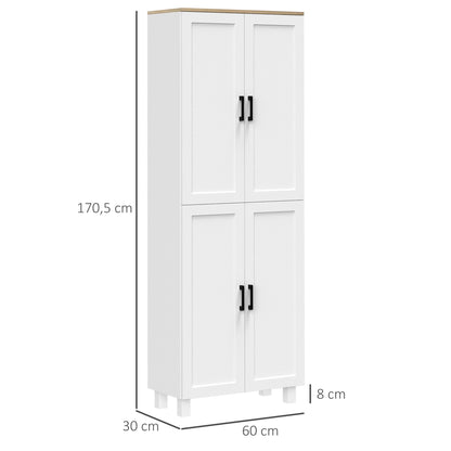Kitchen Pantry Cabinet Kitchen Cabinet Auxiliary Furniture with Doors and Adjustable Shelves Anti-tip for Dining Room Living Room 60x30x171 cm White