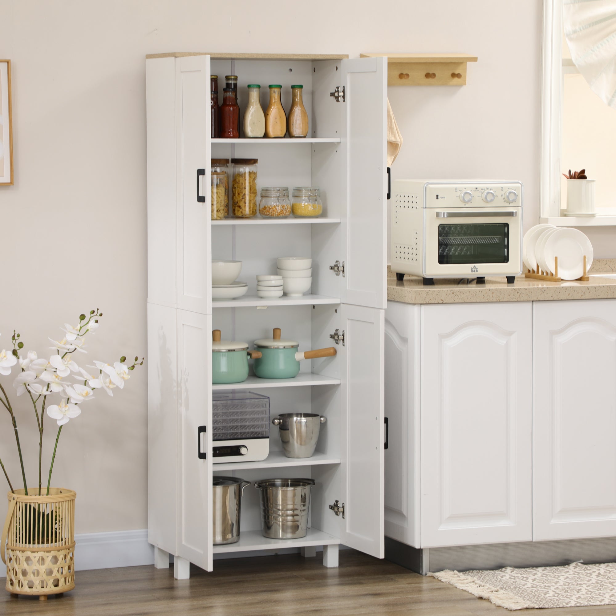 Kitchen Pantry Cabinet Kitchen Cabinet Auxiliary Furniture with Doors and Adjustable Shelves Anti-tip for Dining Room Living Room 60x30x171 cm White