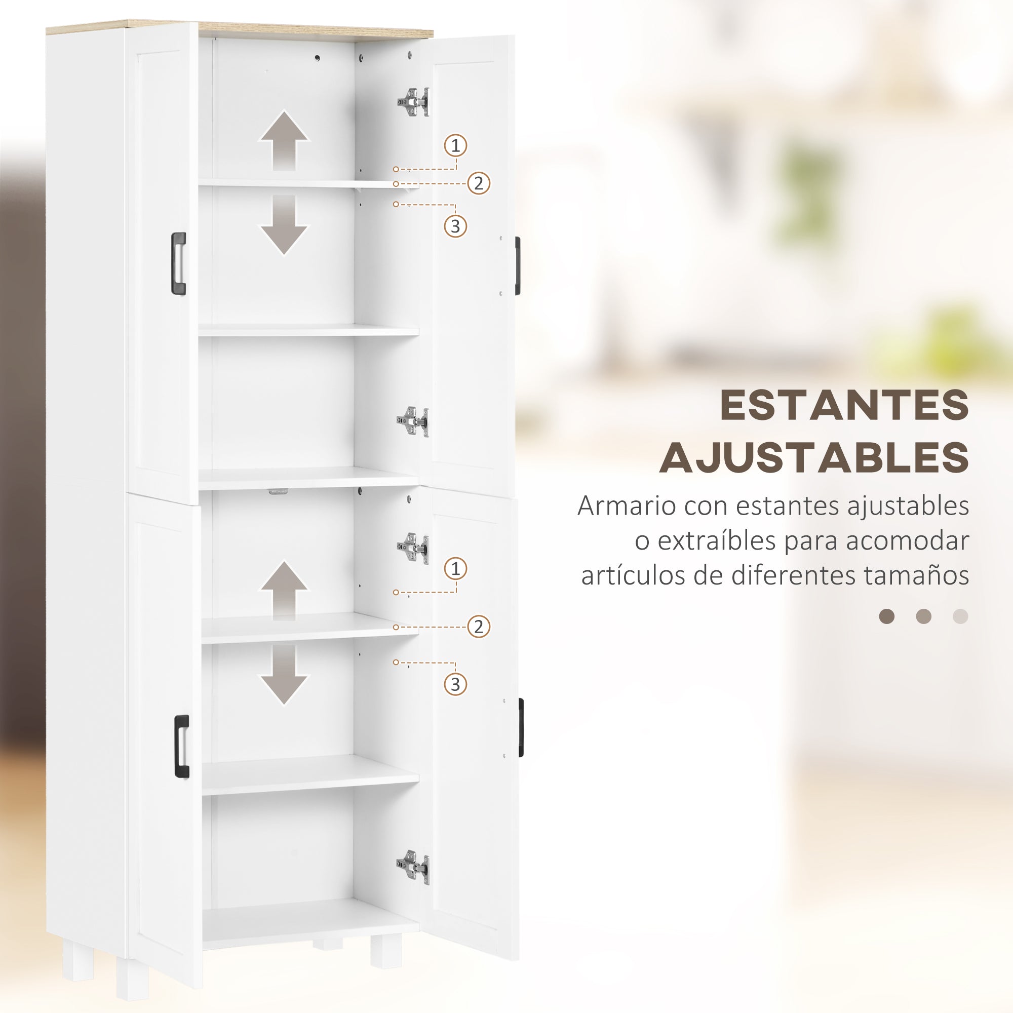 Kitchen Pantry Cabinet Kitchen Cabinet Auxiliary Furniture with Doors and Adjustable Shelves Anti-tip for Dining Room Living Room 60x30x171 cm White