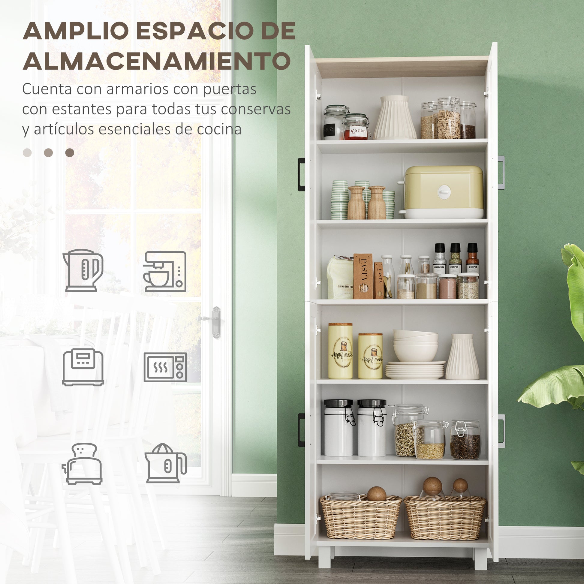 Kitchen Pantry Cabinet Kitchen Cabinet Auxiliary Furniture with Doors and Adjustable Shelves Anti-tip for Dining Room Living Room 60x30x171 cm White