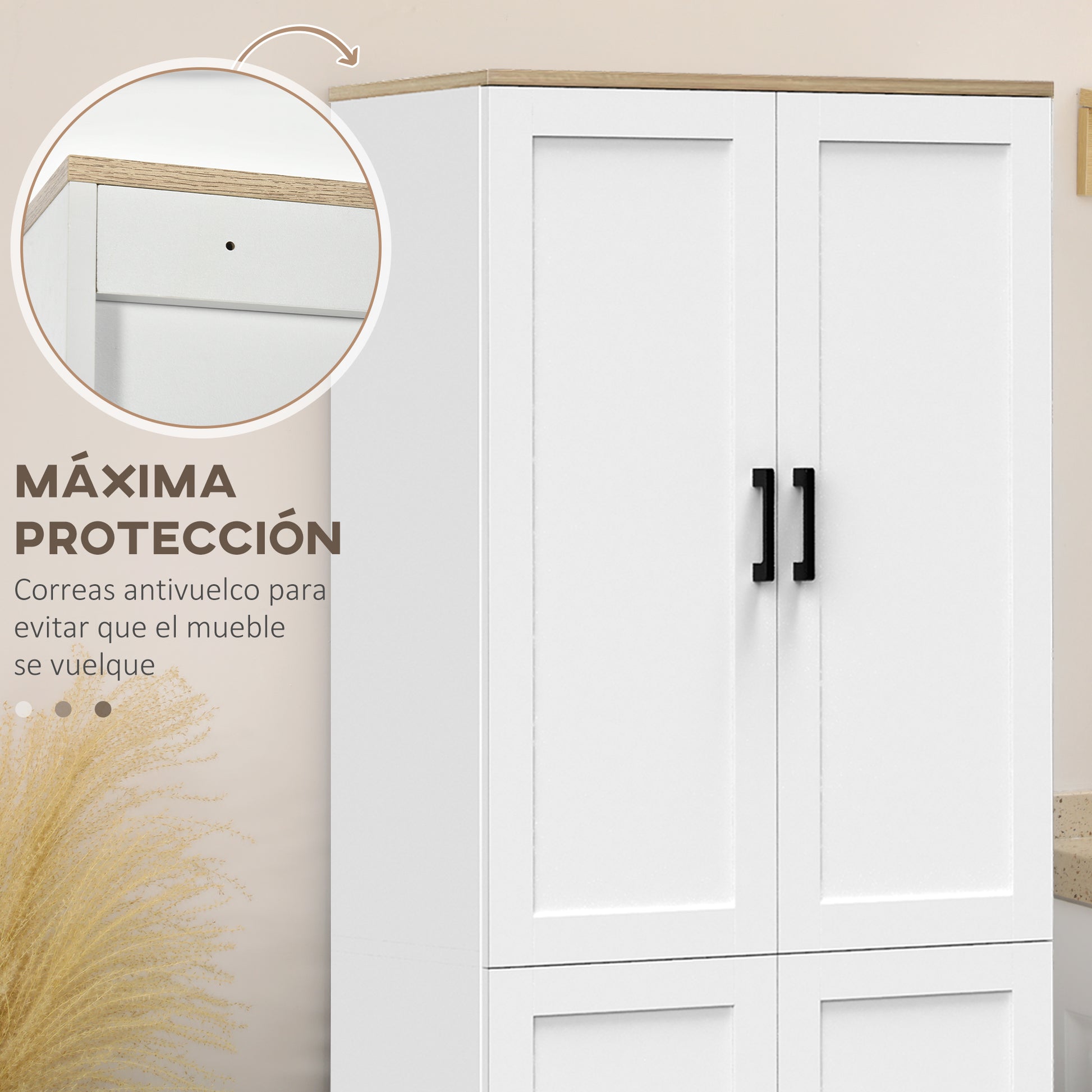 Kitchen Pantry Cabinet Kitchen Cabinet Auxiliary Furniture with Doors and Adjustable Shelves Anti-tip for Dining Room Living Room 60x30x171 cm White
