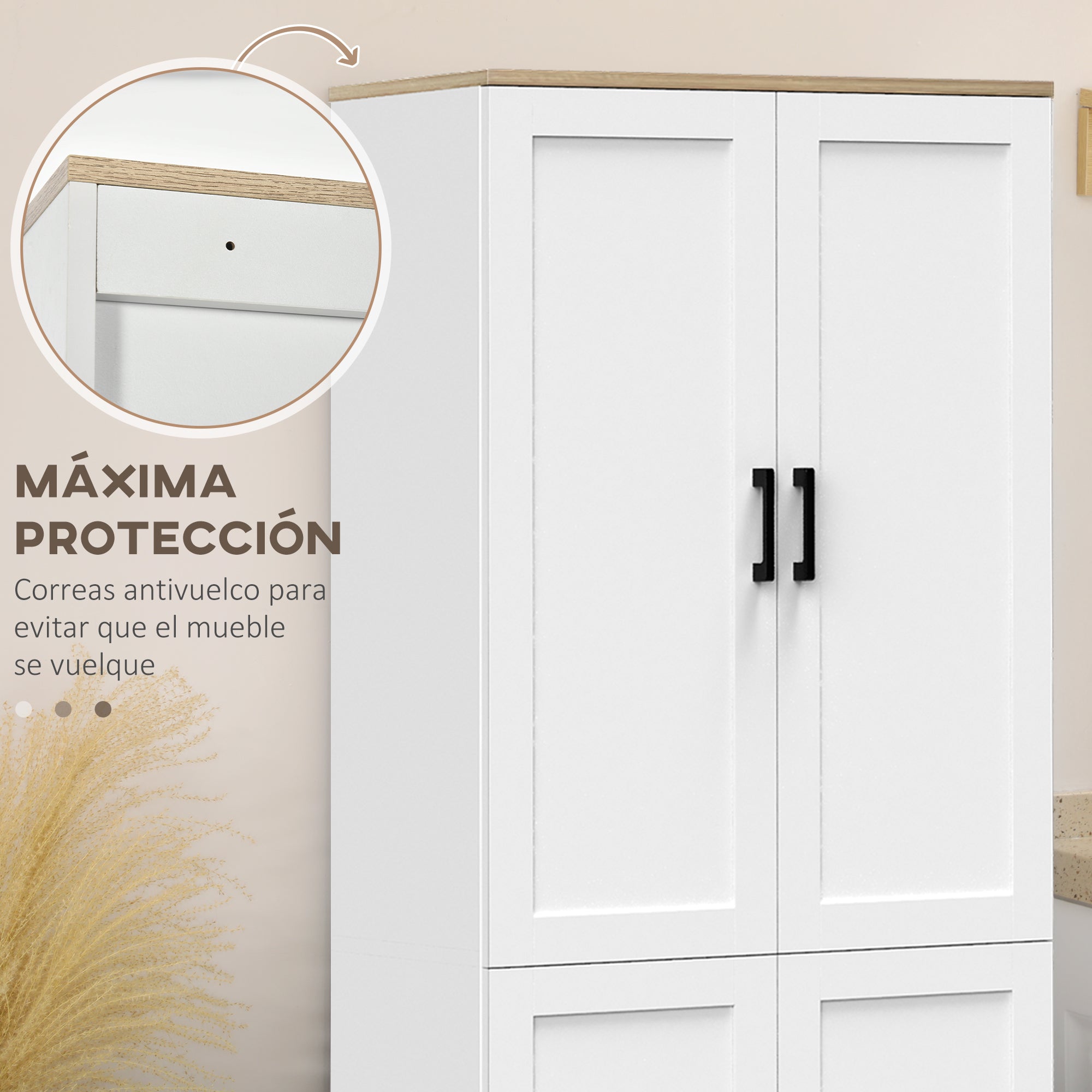 Kitchen Pantry Cabinet Kitchen Cabinet Auxiliary Furniture with Doors and Adjustable Shelves Anti-tip for Dining Room Living Room 60x30x171 cm White