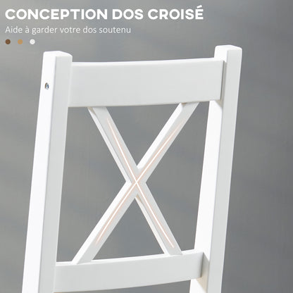 Set of 4 dining chairs, kitchen chairs, countryside style, high backrest, pine wood frame, for living room, bedroom, kitchen, natural wood and white