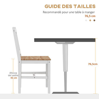 Set of 4 dining chairs, kitchen chairs, countryside style, high backrest, pine wood frame, for living room, bedroom, kitchen, natural wood and white