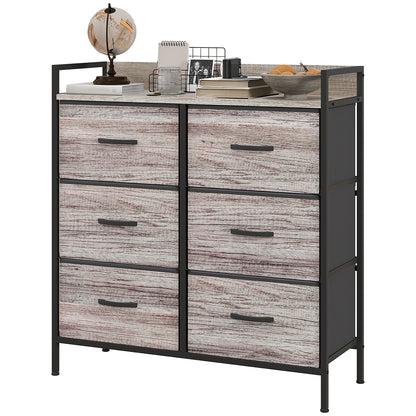 Chest of Drawers with 6 Fabric Drawers Storage Cabinet Dresser with Woodgrain, Handles, Steel Frame, Industrial Design Sideboard for Living Room Gray