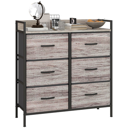 Chest of Drawers with 6 Fabric Drawers Storage Cabinet Dresser with Woodgrain, Handles, Steel Frame, Industrial Design Sideboard for Living Room Gray