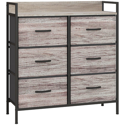 Chest of Drawers with 6 Fabric Drawers Storage Cabinet Dresser with Woodgrain, Handles, Steel Frame, Industrial Design Sideboard for Living Room Gray