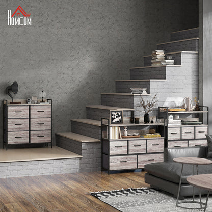 Chest of Drawers with 6 Fabric Drawers Storage Cabinet Dresser with Woodgrain, Handles, Steel Frame, Industrial Design Sideboard for Living Room Gray