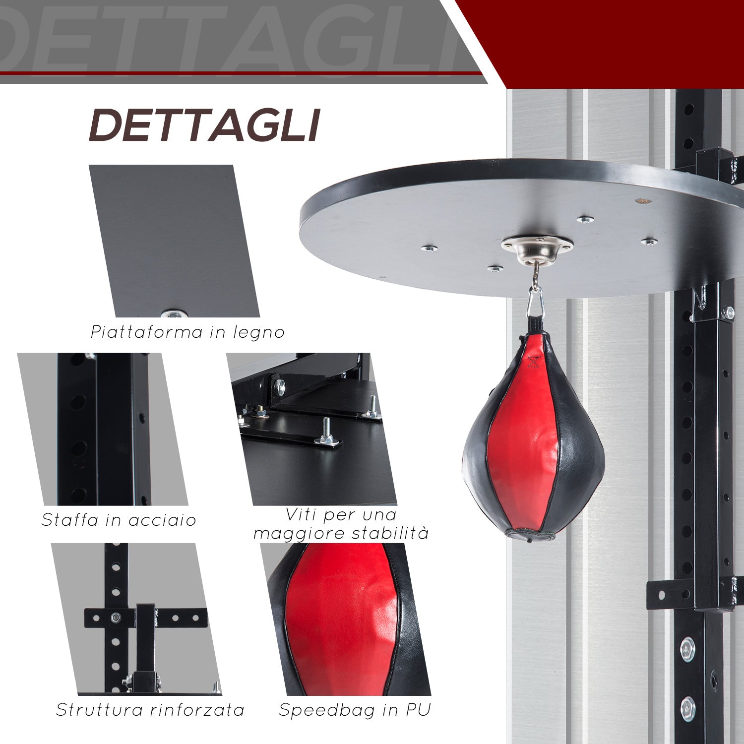 Boxing Platform with Speedball Φ21 cm, Punching Ball for Boxing Martial Arts Training, Wood and Steel