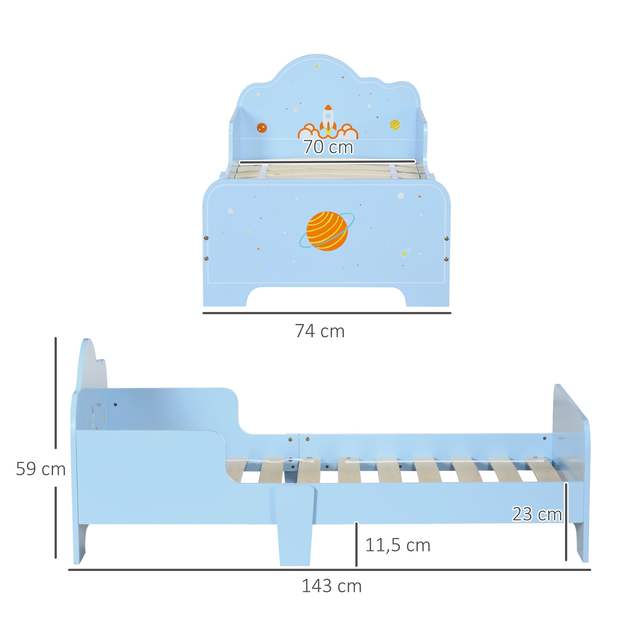 ZONEKIZ Children's Bed for 3-6 Year Olds 143x74x59 cm Wooden Kids Bed with Safety Barriers Max Load 80 kg Modern Bedroom Furniture Blue