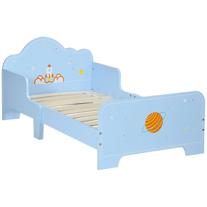 ZONEKIZ Children's Bed for 3-6 Year Olds 143x74x59 cm Wooden Kids Bed with Safety Barriers Max Load 80 kg Modern Bedroom Furniture Blue