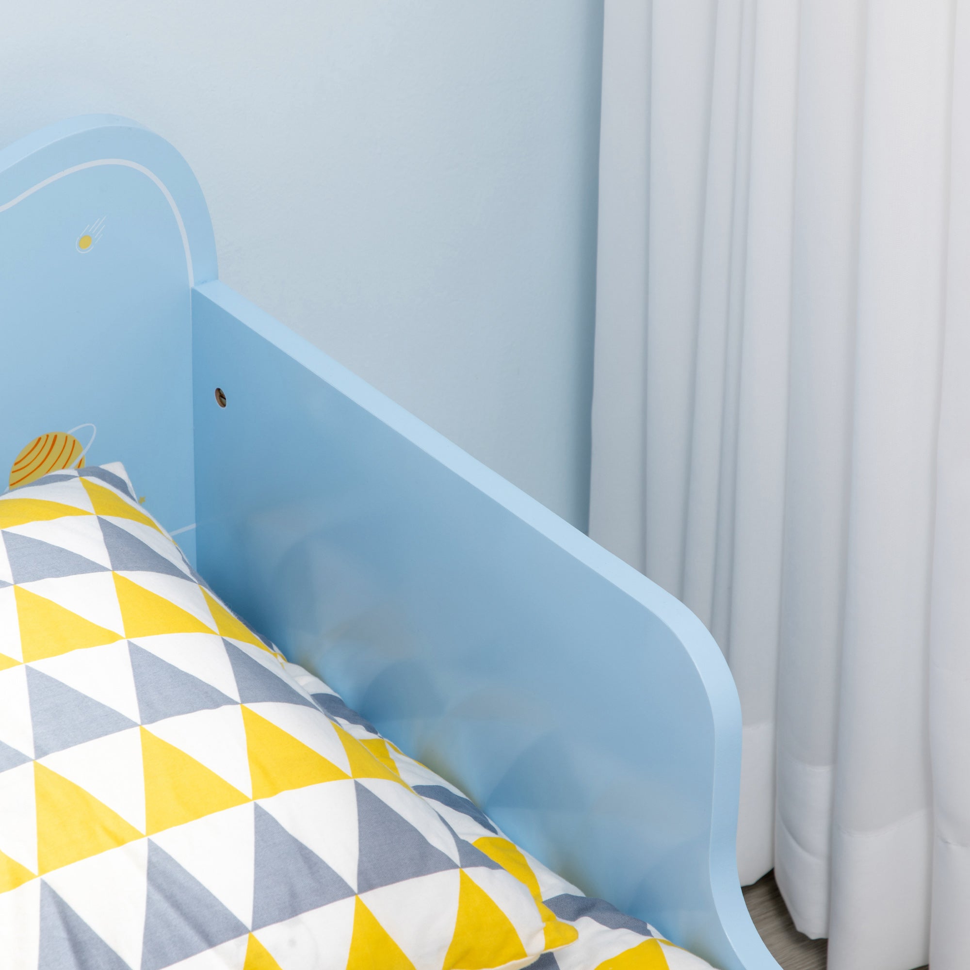ZONEKIZ Children's Bed for 3-6 Year Olds 143x74x59 cm Wooden Kids Bed with Safety Barriers Max Load 80 kg Modern Bedroom Furniture Blue