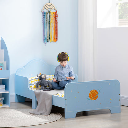 ZONEKIZ Children's Bed for 3-6 Year Olds 143x74x59 cm Wooden Kids Bed with Safety Barriers Max Load 80 kg Modern Bedroom Furniture Blue