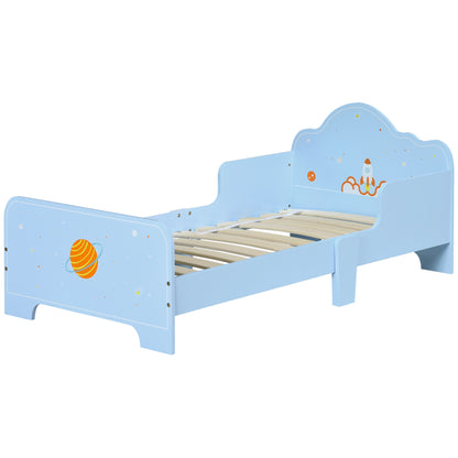 ZONEKIZ Children's Bed for 3-6 Year Olds 143x74x59 cm Wooden Kids Bed with Safety Barriers Max Load 80 kg Modern Bedroom Furniture Blue
