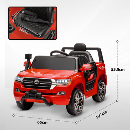 Electric Car for Kids +3 Years Toyota LAND CRUISER Electric Car with 12V Battery Remote Control Headlights Horn Soft Start and MP3 Music Red