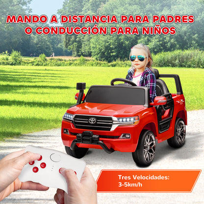 Electric Car for Kids +3 Years Toyota LAND CRUISER Electric Car with 12V Battery Remote Control Headlights Horn Soft Start and MP3 Music Red