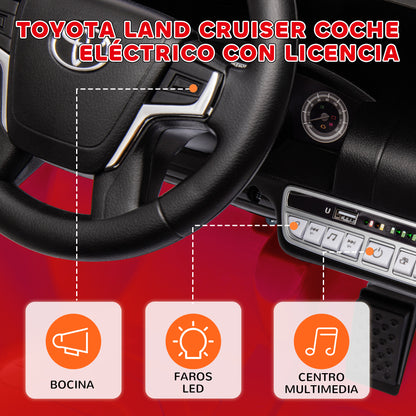 Electric Car for Kids +3 Years Toyota LAND CRUISER Electric Car with 12V Battery Remote Control Headlights Horn Soft Start and MP3 Music Red