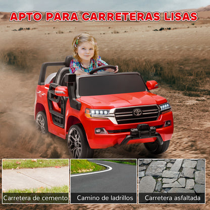 Electric Car for Kids +3 Years Toyota LAND CRUISER Electric Car with 12V Battery Remote Control Headlights Horn Soft Start and MP3 Music Red