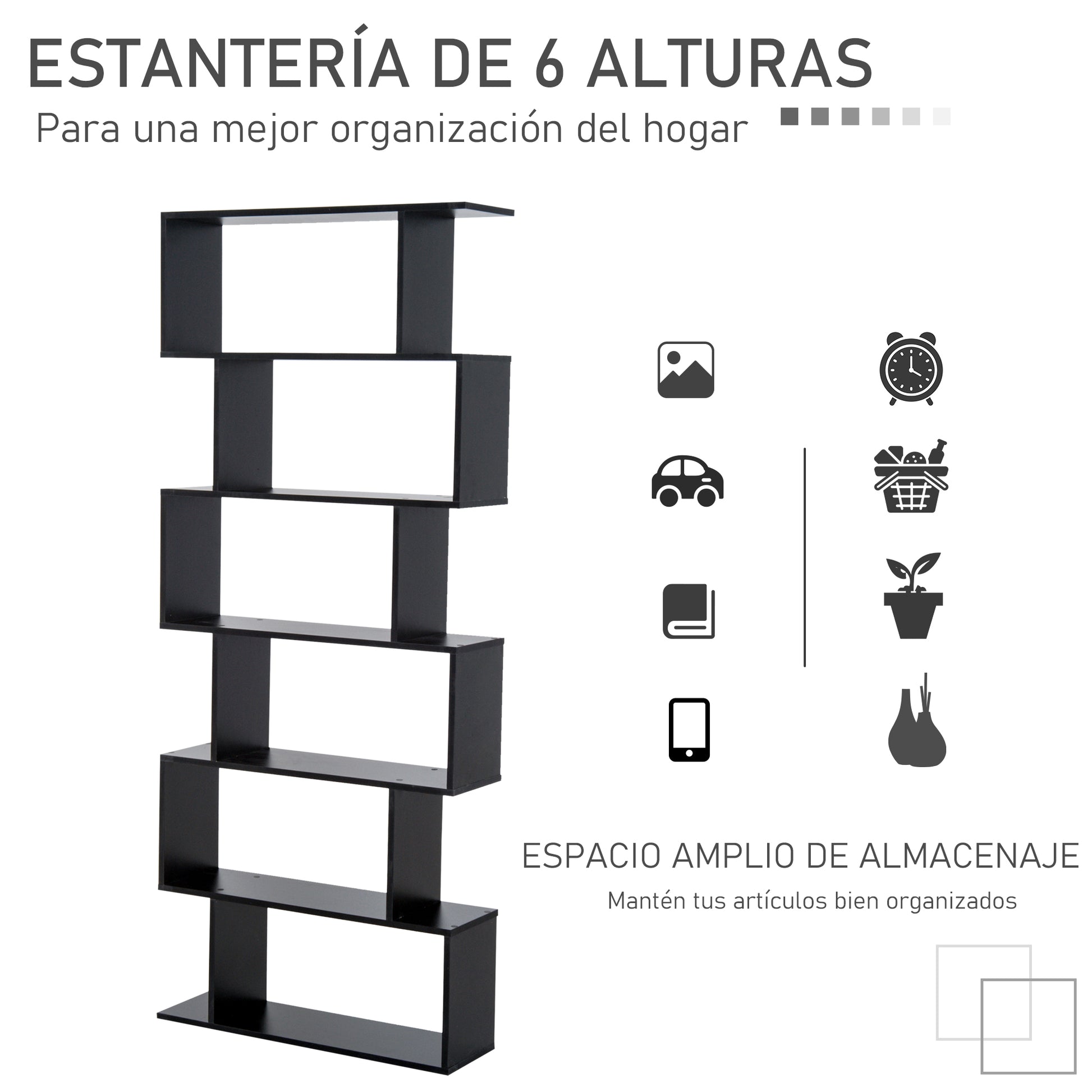 Modern Bookshelf with 6 Shelves for Dining Room Living Room Study 80x23x192 cm Black