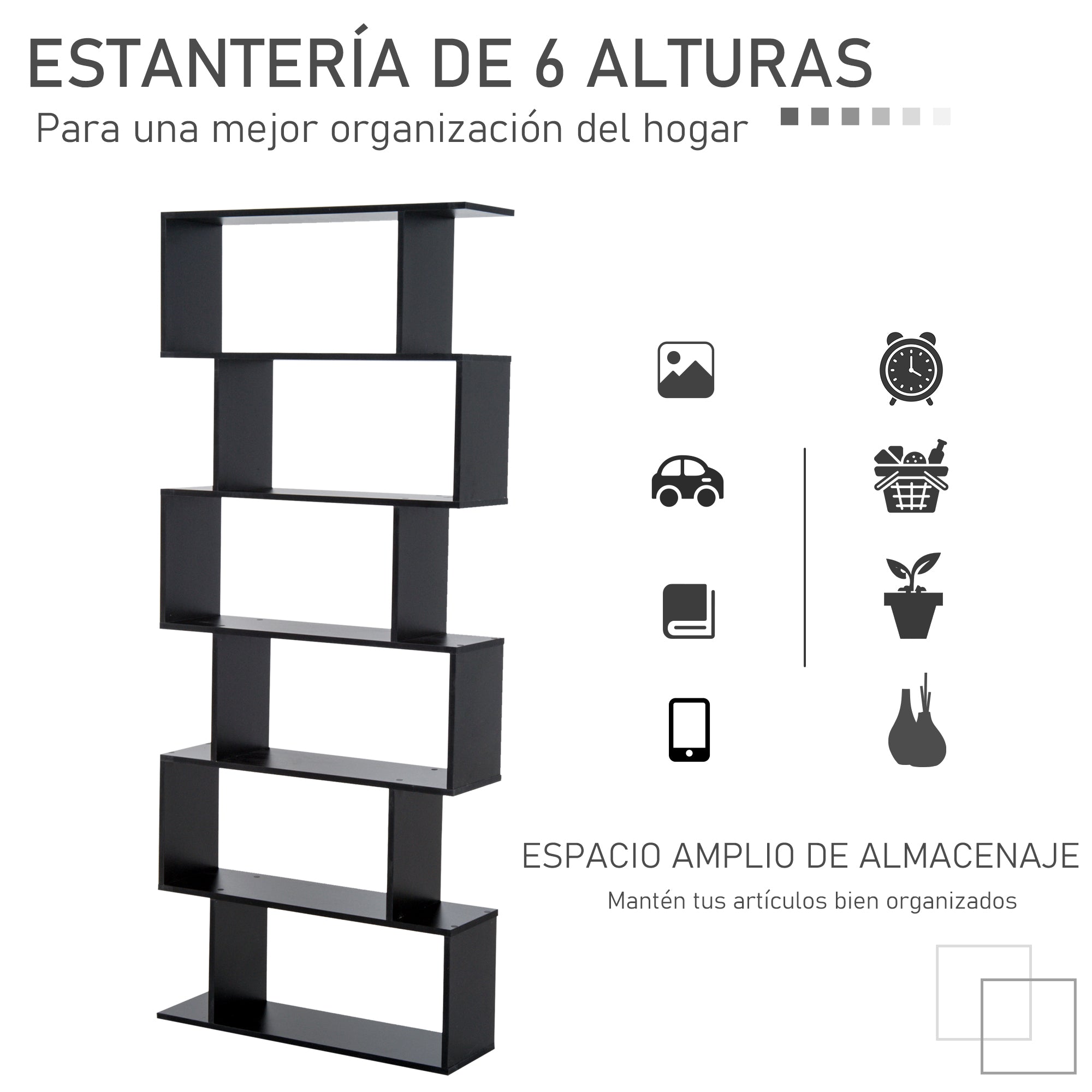 Modern Bookshelf with 6 Shelves for Dining Room Living Room Study 80x23x192 cm Black