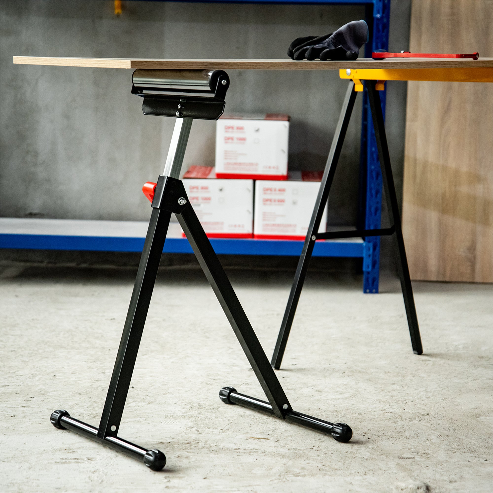 Roller Stand, Roller Support, Height Adjustable Work Stand, Roller Stand, Support Stand, up to 90 kg, Metal, Black, 44 x 50 x 68-110 cm