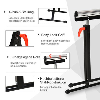 Roller Stand, Roller Support, Height Adjustable Work Stand, Roller Stand, Support Stand, up to 90 kg, Metal, Black, 44 x 50 x 68-110 cm