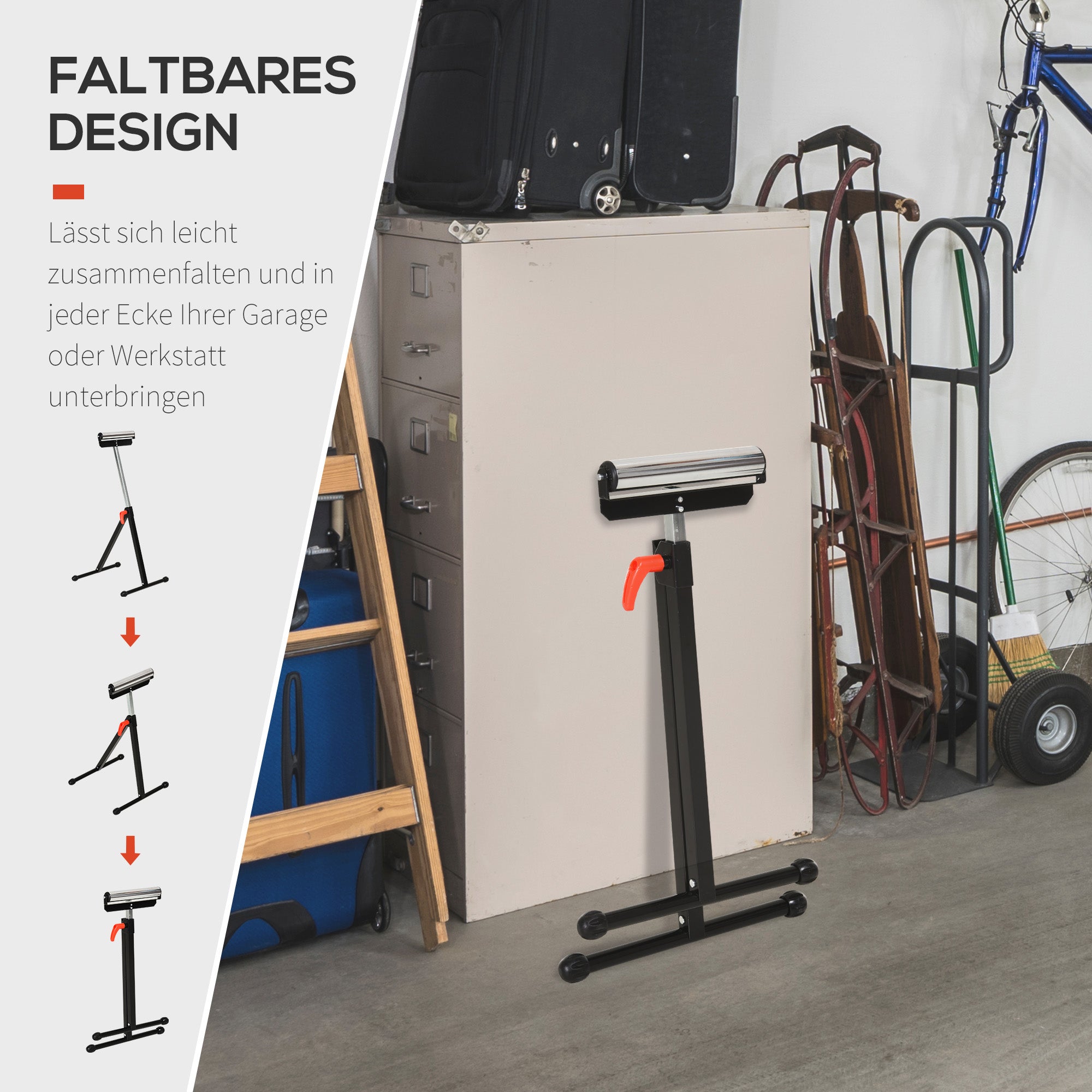 Roller Stand, Roller Support, Height Adjustable Work Stand, Roller Stand, Support Stand, up to 90 kg, Metal, Black, 44 x 50 x 68-110 cm