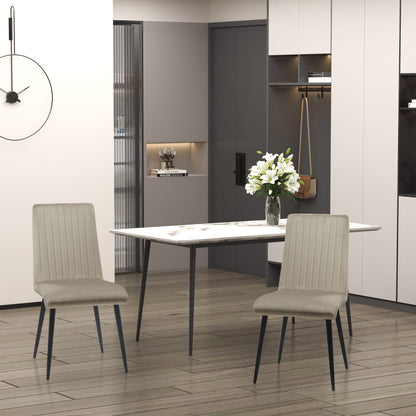 2 pcs Upholstered Velvet Effect Fabric Dining Chairs with Steel Legs and Space-Saving Design, 43x58x90 cm, Brown and Black