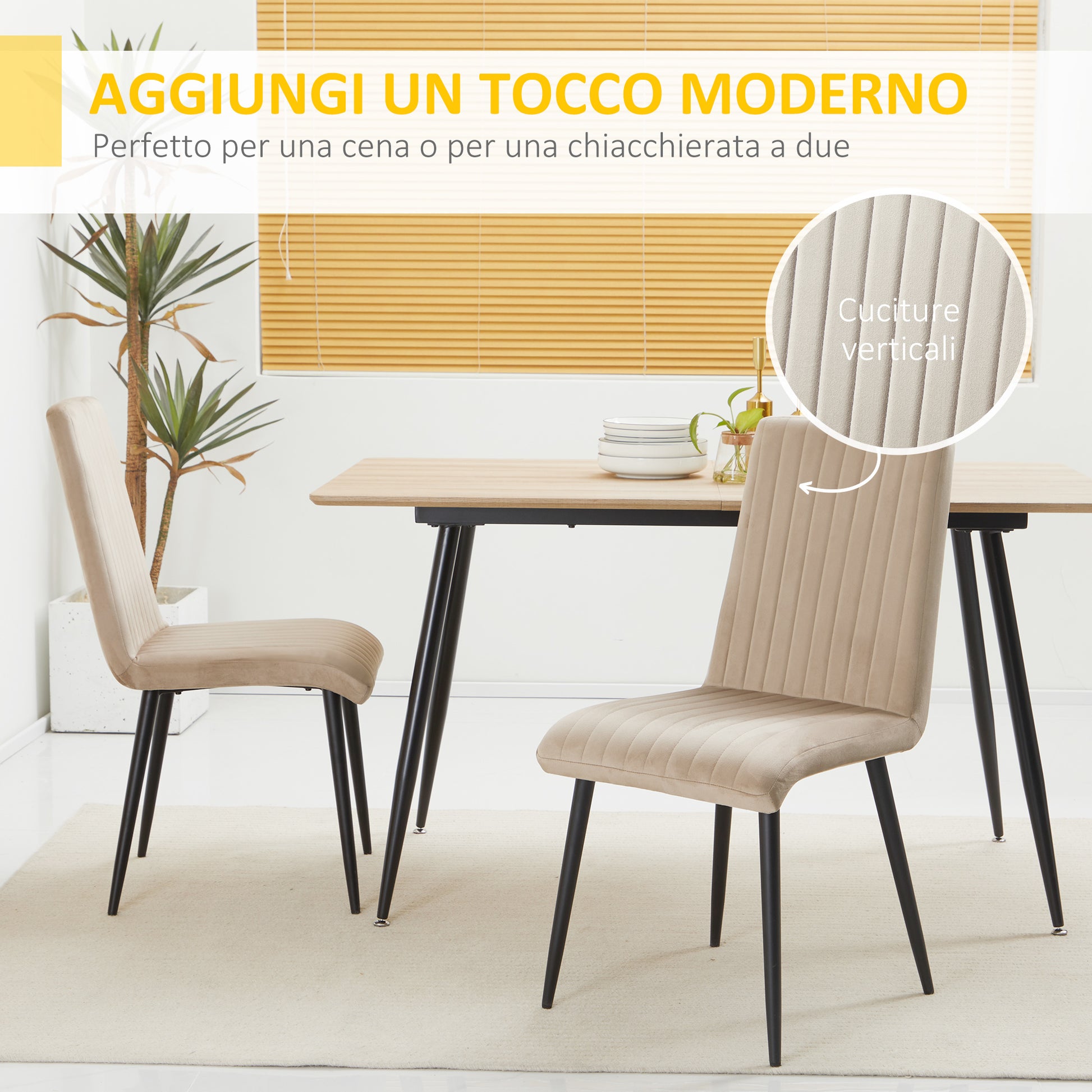 2 pcs Upholstered Velvet Effect Fabric Dining Chairs with Steel Legs and Space-Saving Design, 43x58x90 cm, Brown and Black