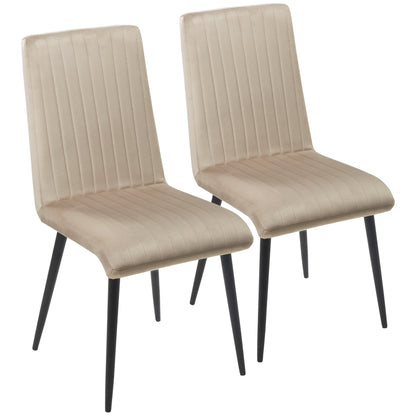 2 pcs Upholstered Velvet Effect Fabric Dining Chairs with Steel Legs and Space-Saving Design, 43x58x90 cm, Brown and Black