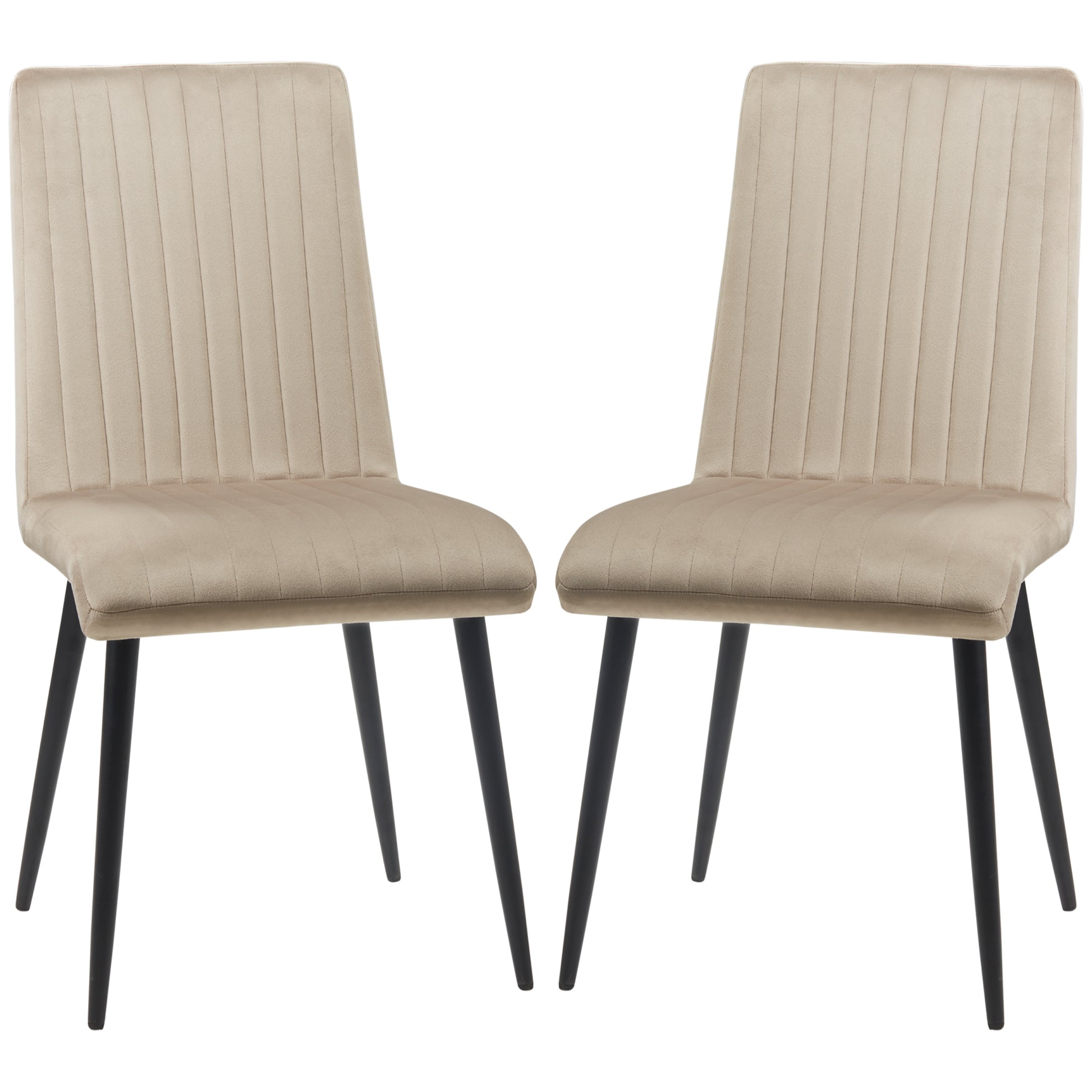 2 pcs Upholstered Velvet Effect Fabric Dining Chairs with Steel Legs and Space-Saving Design, 43x58x90 cm, Brown and Black