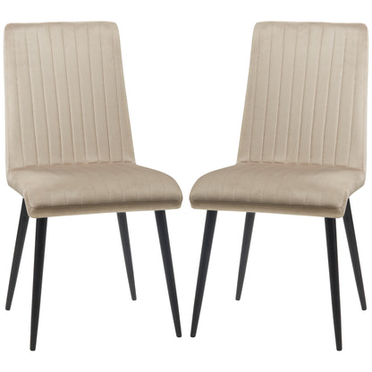 2 pcs Upholstered Velvet Effect Fabric Dining Chairs with Steel Legs and Space-Saving Design, 43x58x90 cm, Brown and Black