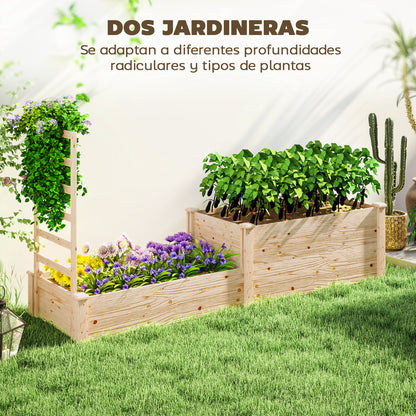 Large Outdoor Wooden Planter with Lattice for Climbing Plants and 2 Planter Boxes for Garden Patio Terrace 222x63x132 cm Natural Wood
