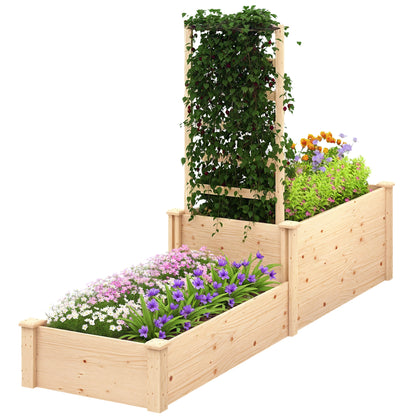 Large Outdoor Wooden Planter with Lattice for Climbing Plants and 2 Planter Boxes for Garden Patio Terrace 222x63x132 cm Natural Wood
