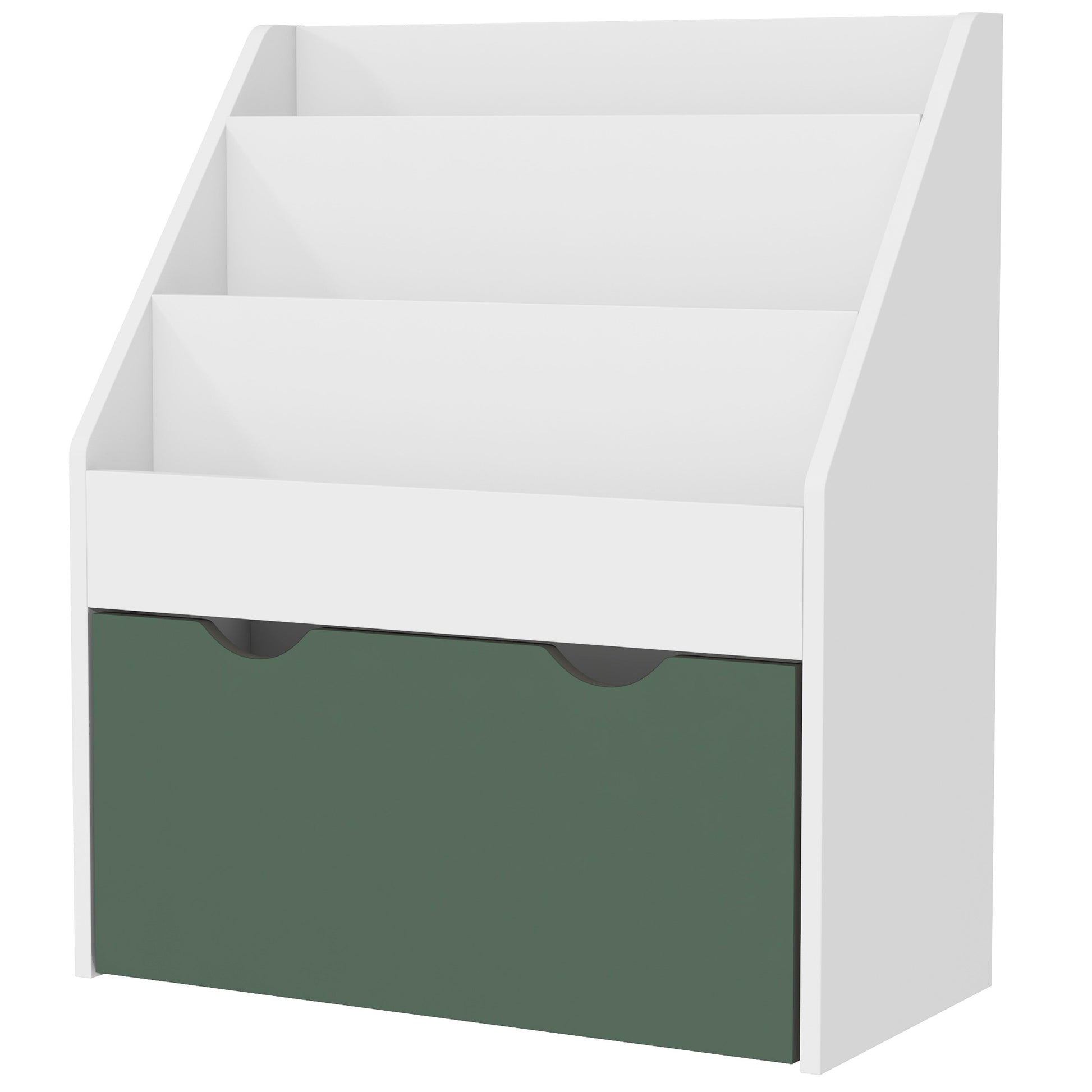Children's Bookshelf Toy and Book Storage Multi-level with 3 Shelves and Drawer, 62.5L x 30W x 70H cm, Green