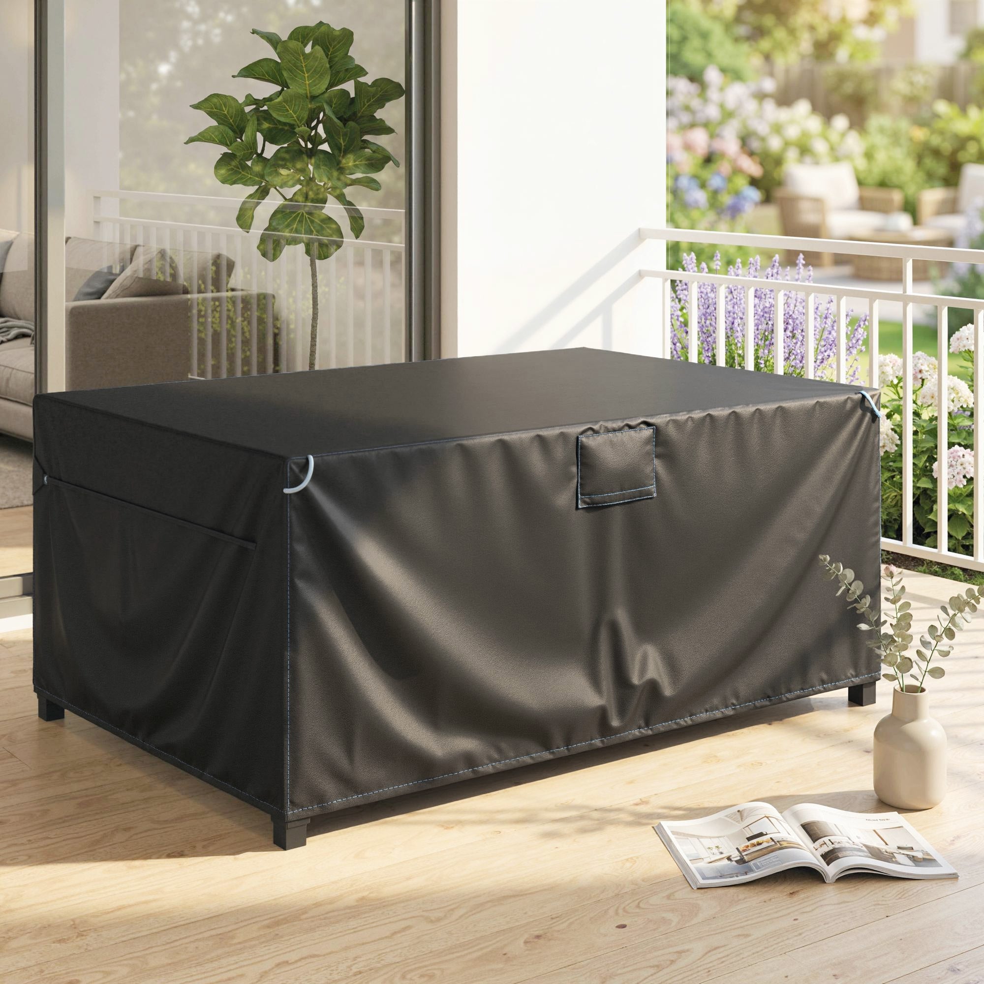 Protective Cover for Patio Furniture — Winterproof, Waterproof & UV-Resistant 420D Oxford, Windproof Cover for Tables, Patio Sets & Stackable Chairs, 180 x 120 x 74 cm (71 x 47 x 29 in), Black