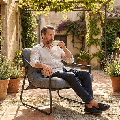 Garden Armchair Patio Lounge Chair with Removable Cushion and Armrests, Supports up to 265 lb, for Garden & Balcony — Dark Gray