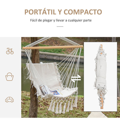 Hanging Chair with Tassels Cotton Swing Chair 120 kg Load Modern Style for Indoor and Outdoor White
