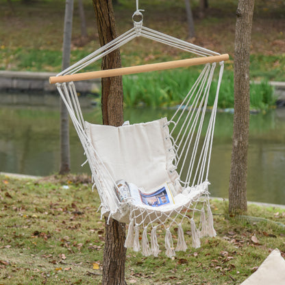 Hanging Chair with Tassels Cotton Swing Chair 120 kg Load Modern Style for Indoor and Outdoor White