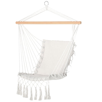 Hanging Chair with Tassels Cotton Swing Chair 120 kg Load Modern Style for Indoor and Outdoor White