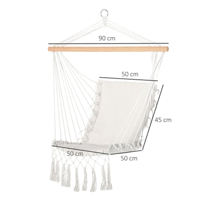 Hanging Chair with Tassels Cotton Swing Chair 120 kg Load Modern Style for Indoor and Outdoor White