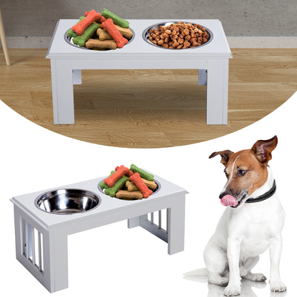 Elevated Dog Bowl Feeding Station with 2 Bowls Water Bowl 2 x 2000ml Stainless Steel Bowls Feeder Food Station Dog Bowls for Medium Dogs Cats White